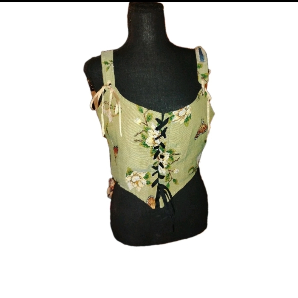 Floral Lace-Up Green Top